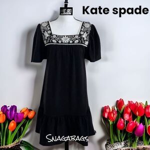 KATE SPADE NWT BROOME ST BLACK EMBROIDERED MINI DRESS  SQUARE NECKLINE SIZE SM